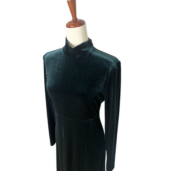 VTG 90s Y2K Velvet Empire Waist Maxi Dress Green Goth Dark Romance 8P Stretch - Picture 2 of 12